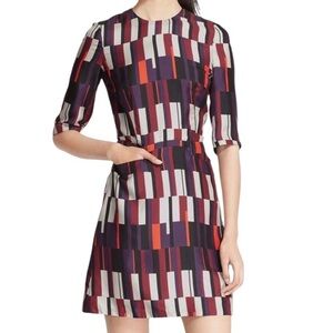 Rag & Bone Bus Seat Burgundy/Cream/Rust Geometric Print Anne Silk Dress 6